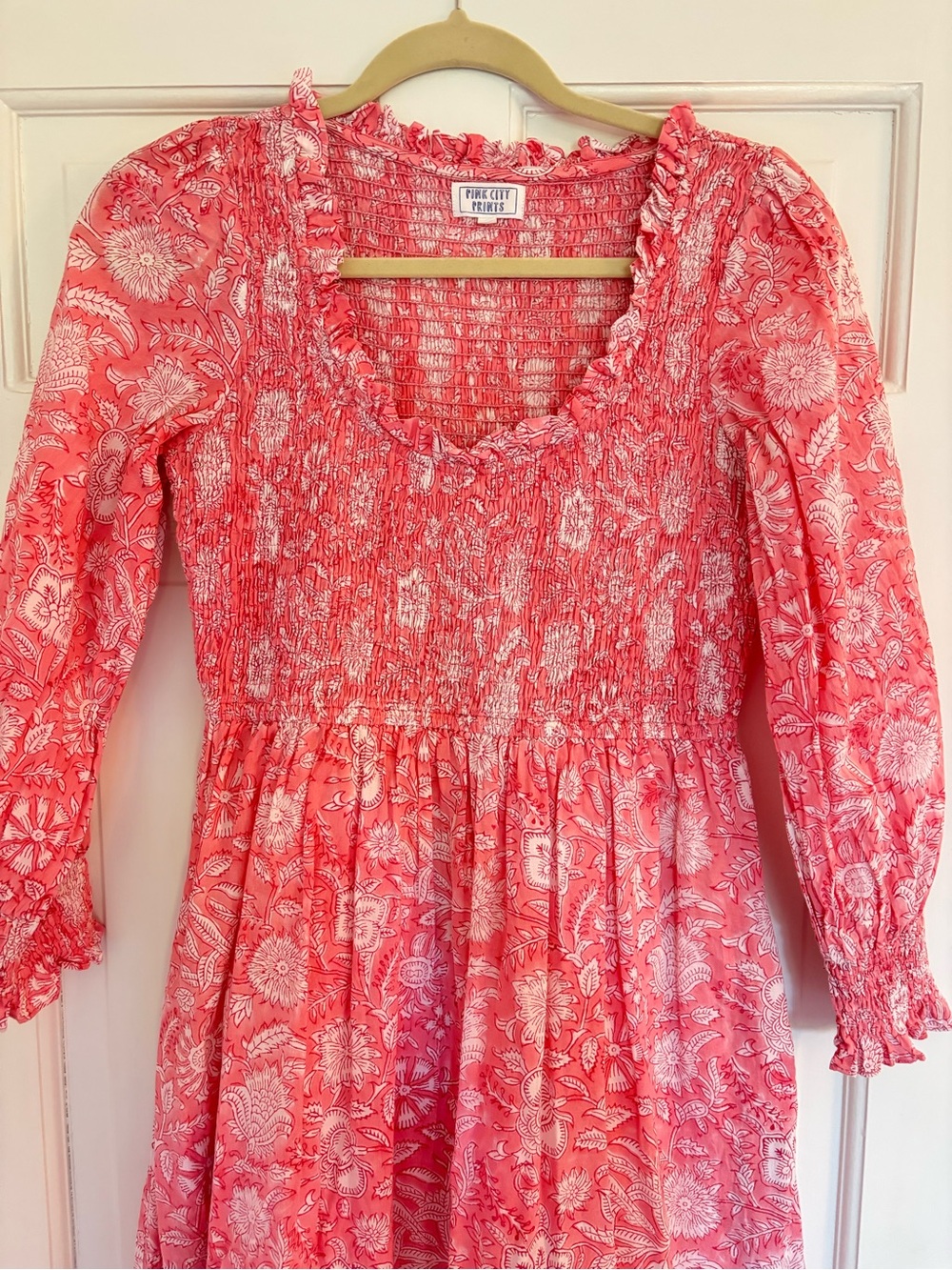 Pink City Prints size XS smocked top floral dress